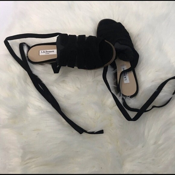 L.k. Bennett Selma Suede Bla-black Ankle wrap flat - Picture 6 of 8